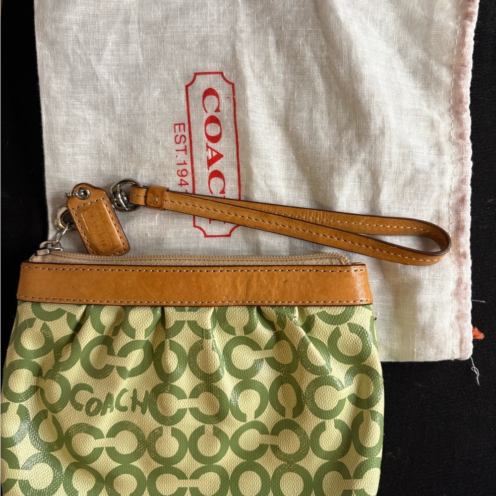 Coach Olive and Tan Signature Wristlet